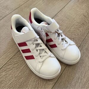 Adidas Grand Court in White / Pink Glitter Stripes Shoes Sneakers Girls Size 1